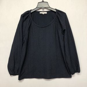 Ann Taylor Loft Women Long Sleeve Shirt Blouse Top Size Large Navy Blue B220 -27